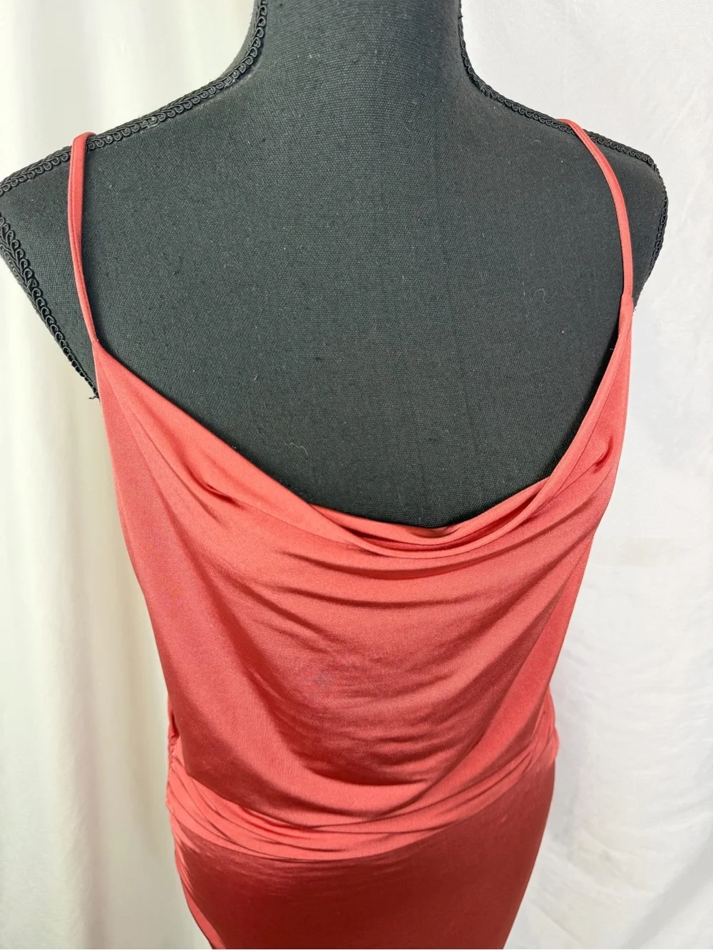 Open Edit Ruched Cowl Neck Midi Dress Coral Pink Bodycon Slip Dress M
